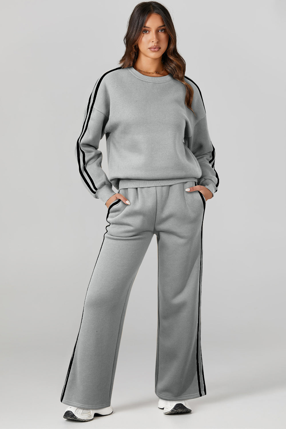 Round Neck Long Sleeve Top and Pants Active Set